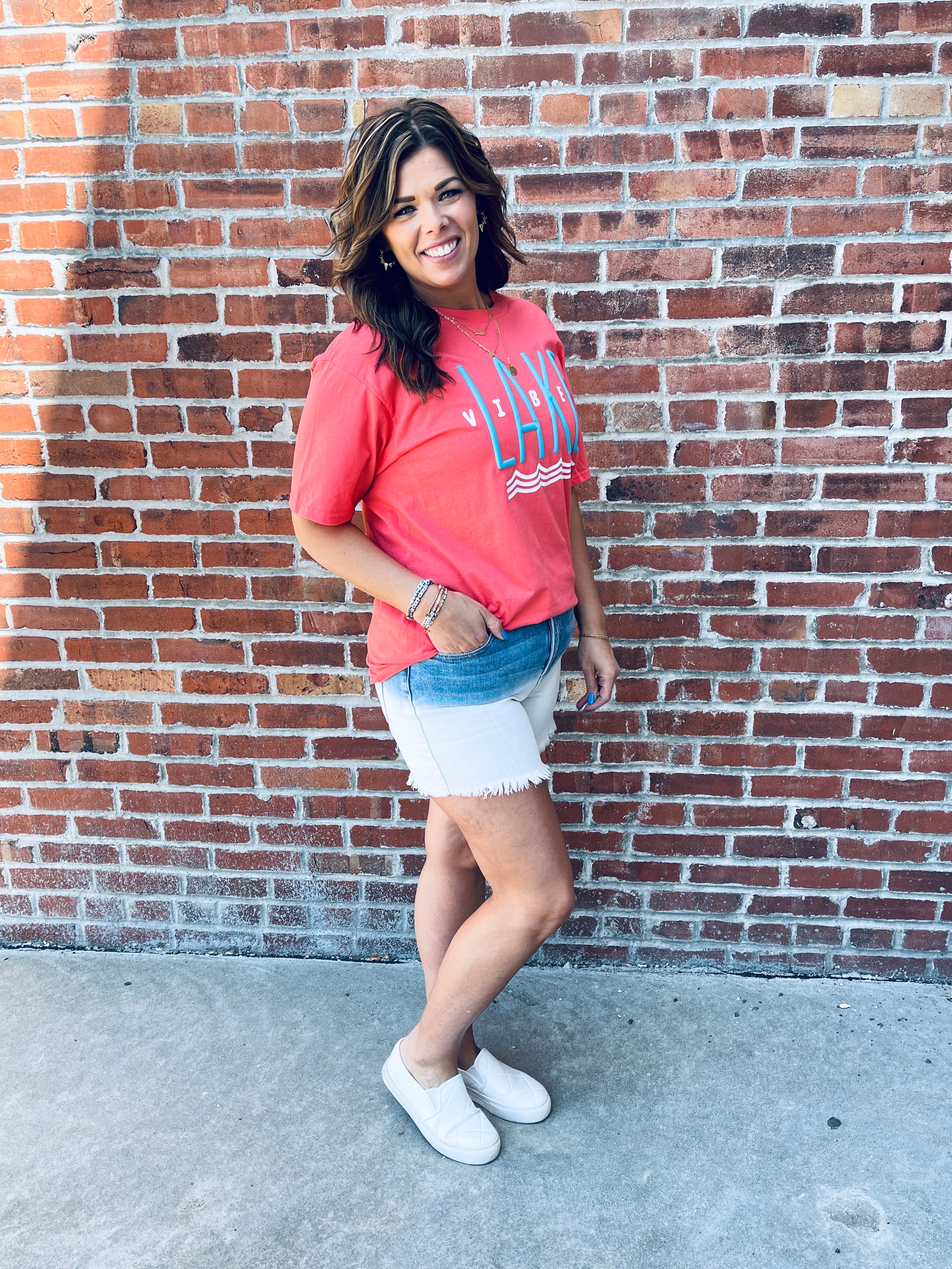 Coral Lake Vibes Puff Print Tee