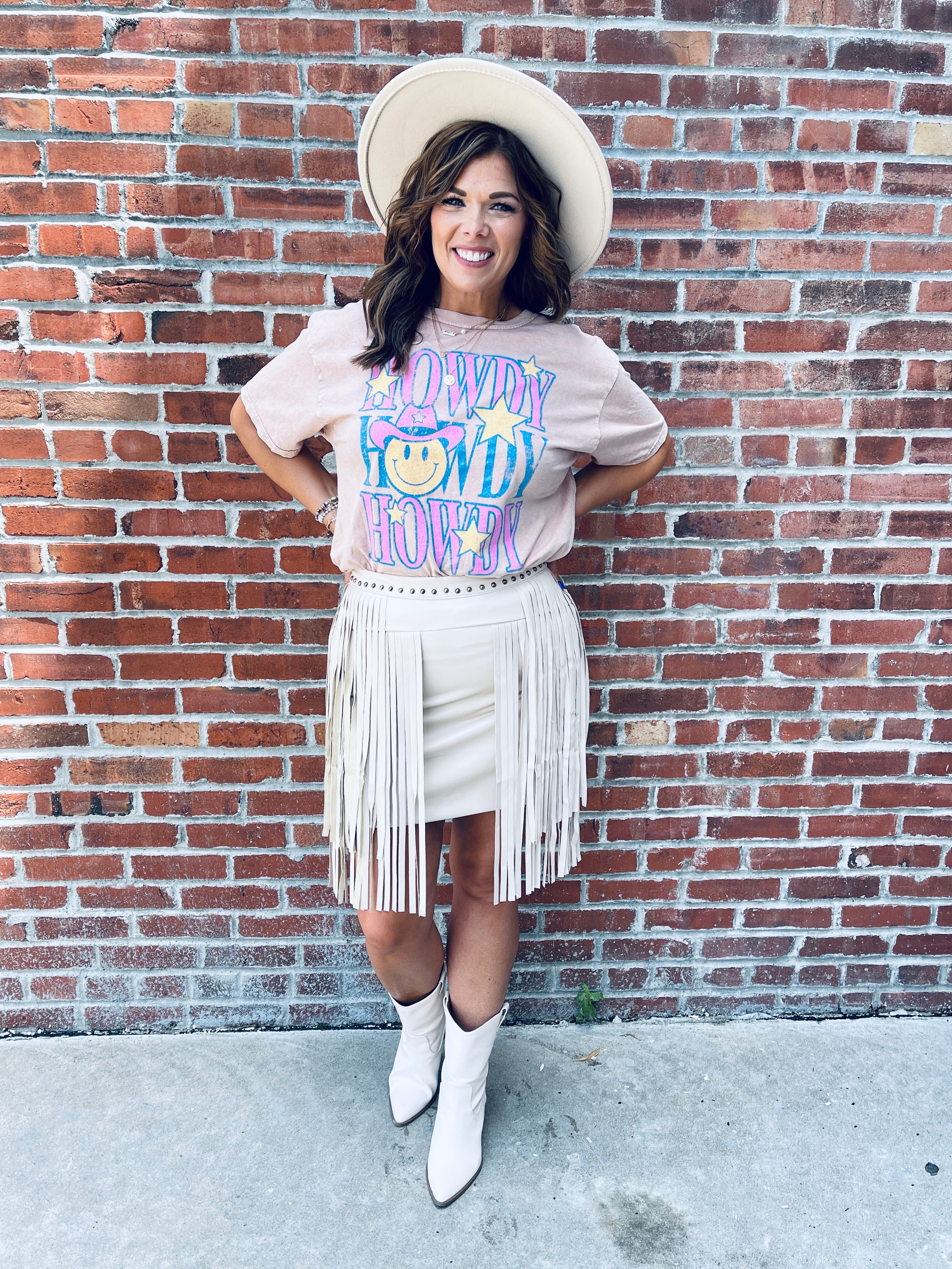 Cream Faux Leather Fringe Skirt