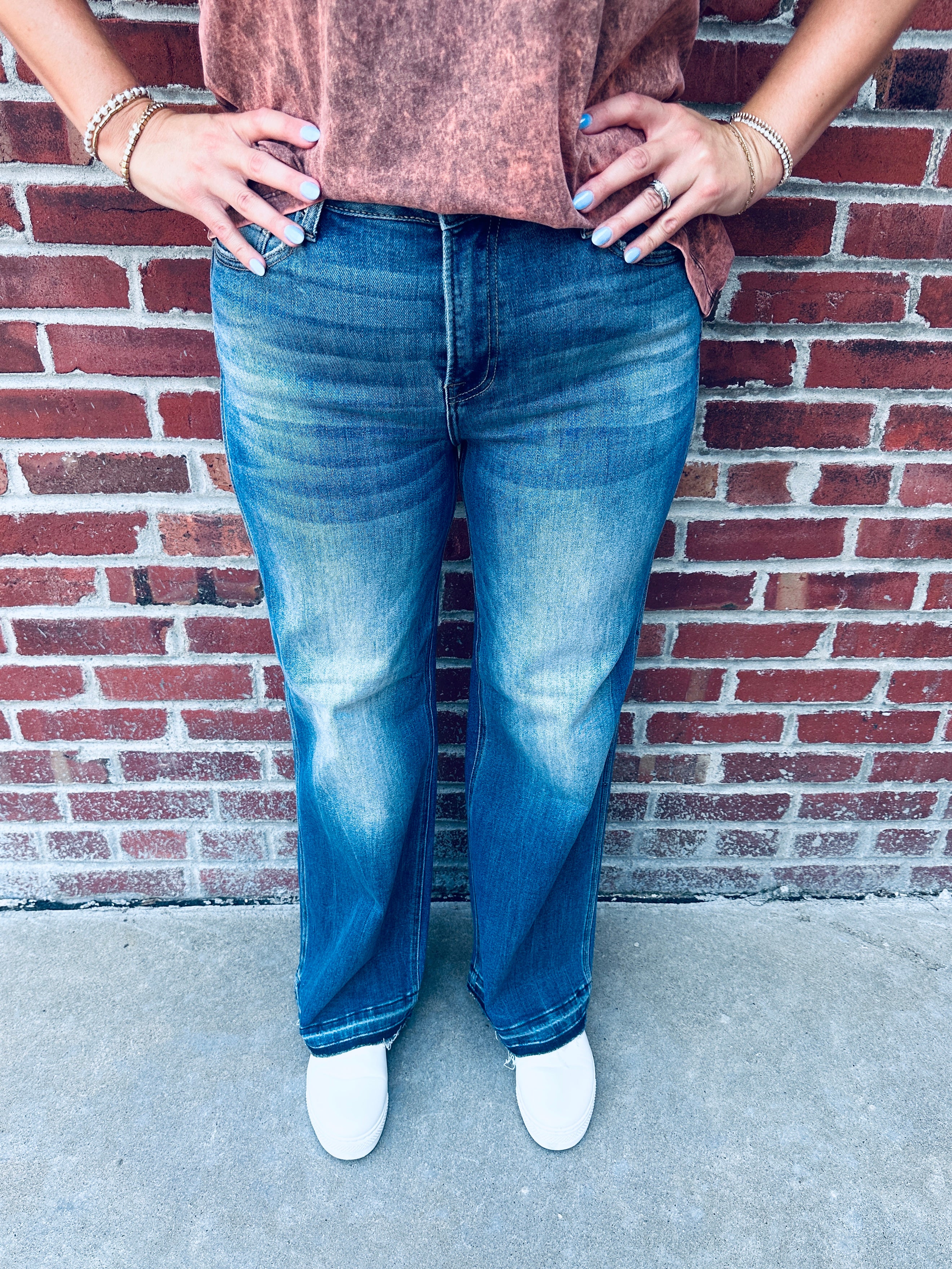 Risen High Rise Dark Straight Leg Jeans