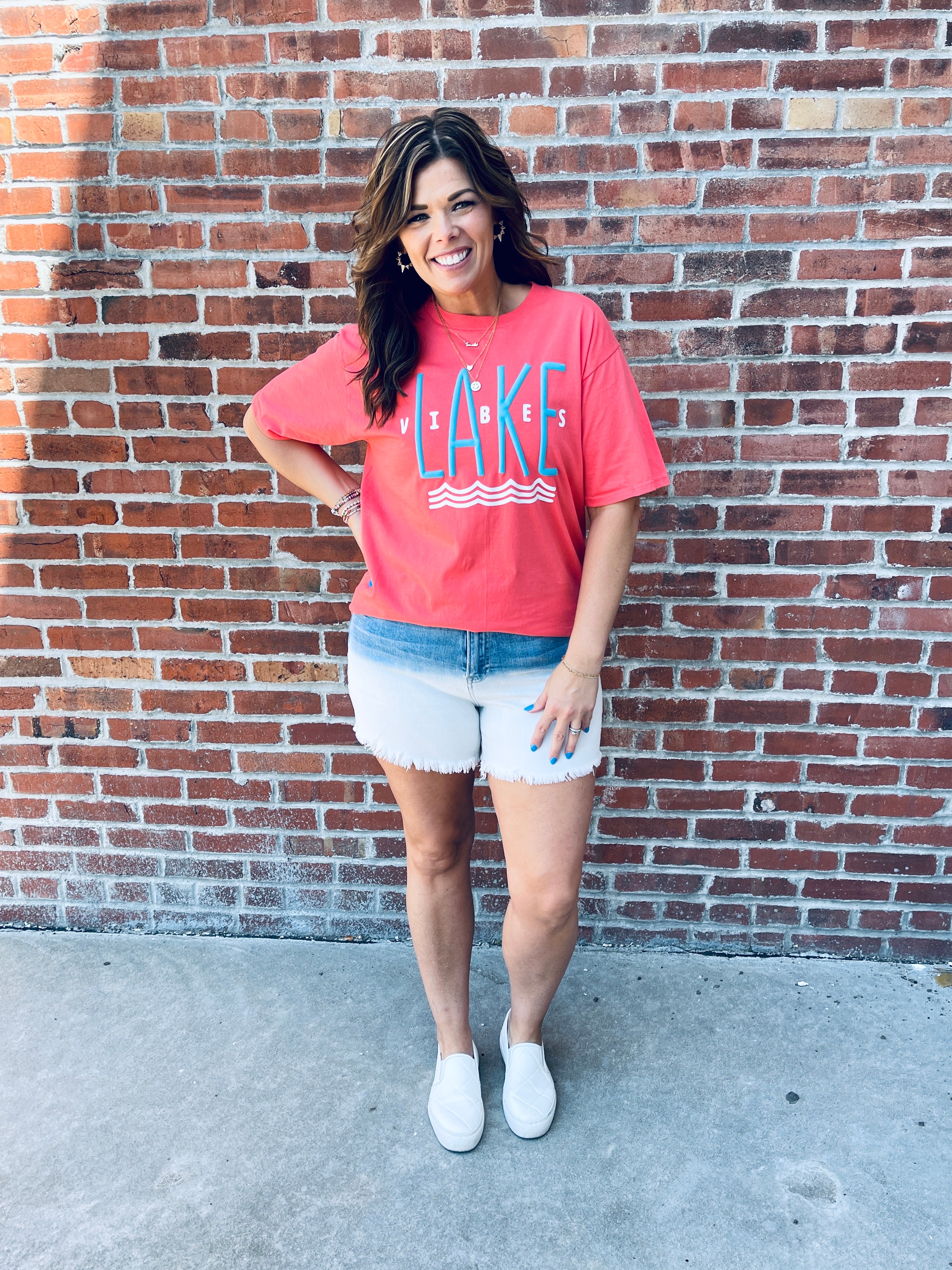 Coral Lake Vibes Puff Print Tee
