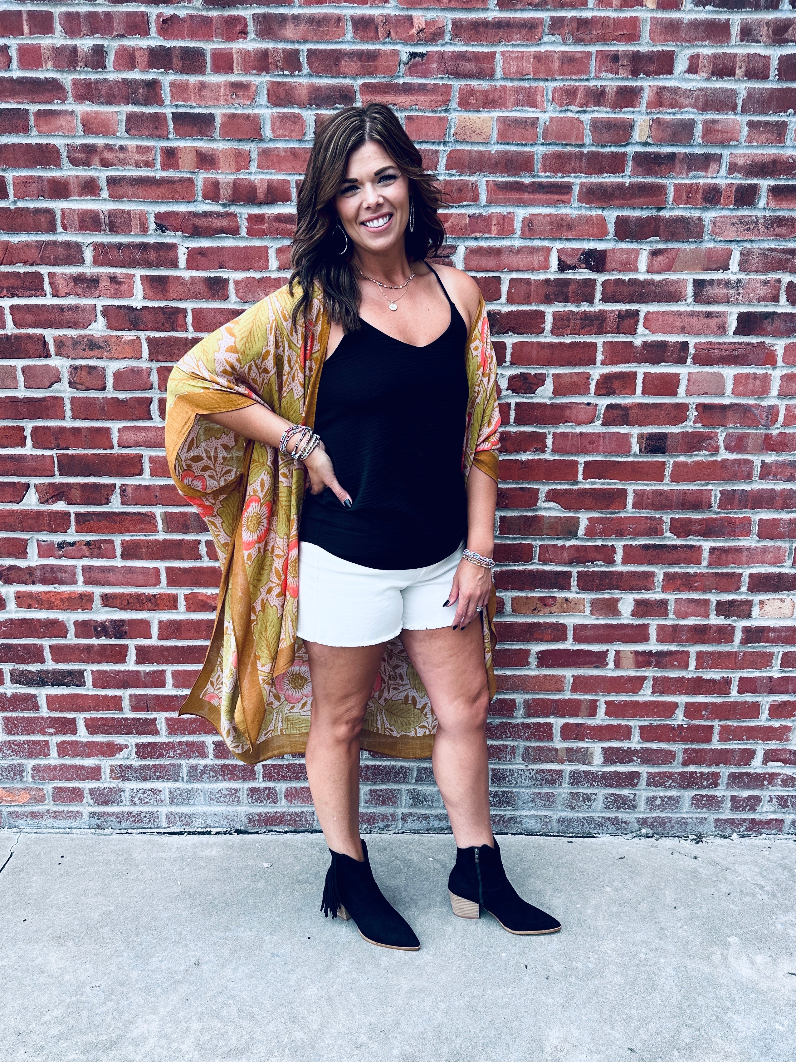 Olive & Orange Retro Floral Kimono
