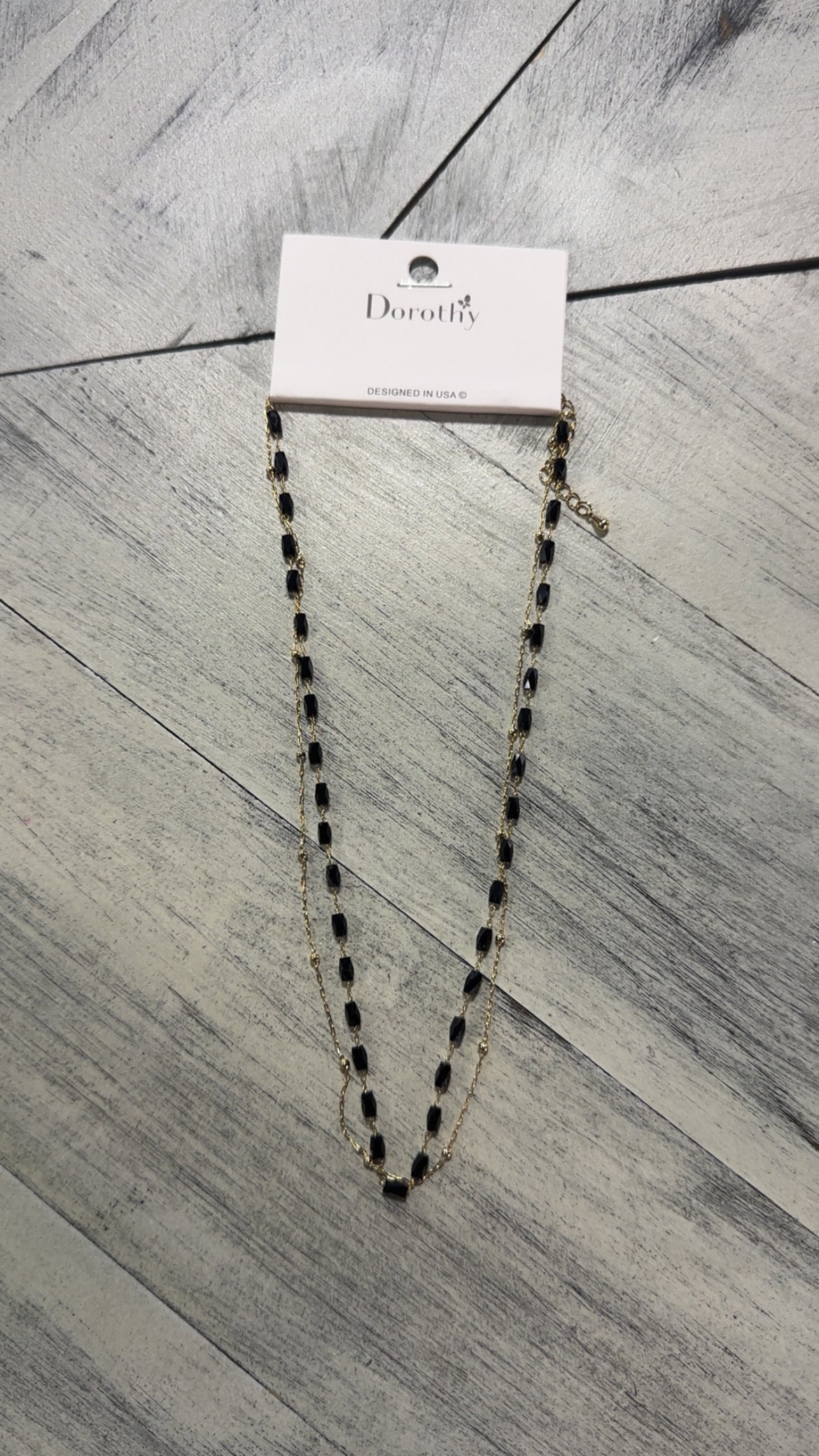 2 Layer Dainty Gold & Black Bead Necklace