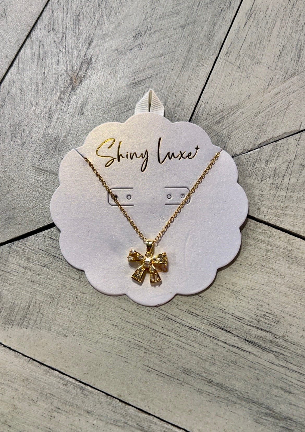 Gold Shiny Luxe Crystal Bow Necklace