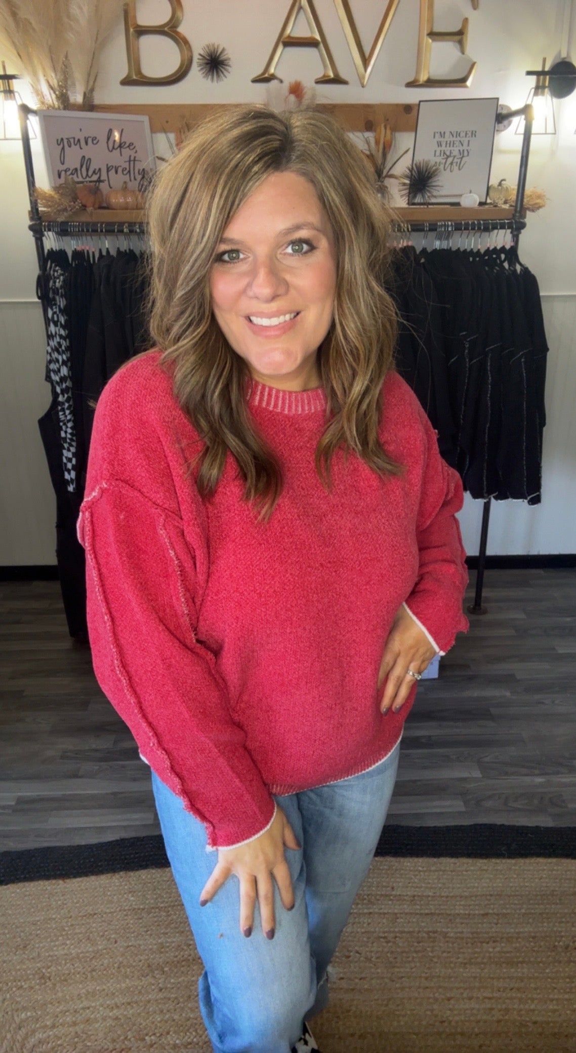 Raw Seam Round Neck Sweater