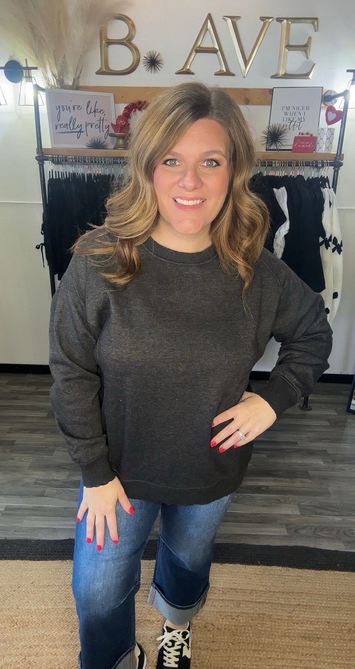 Acid Wash Side Rib Fleece Sweatshirt