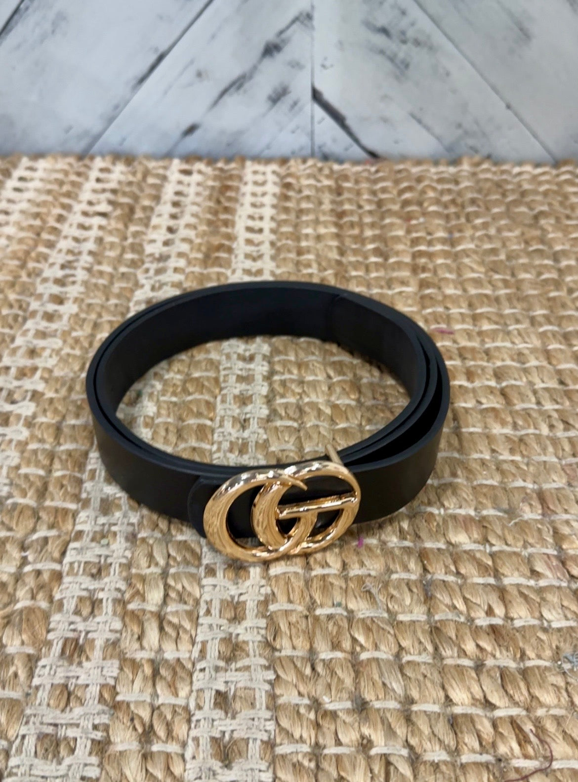 Gold Buckle Faux Leather Belt