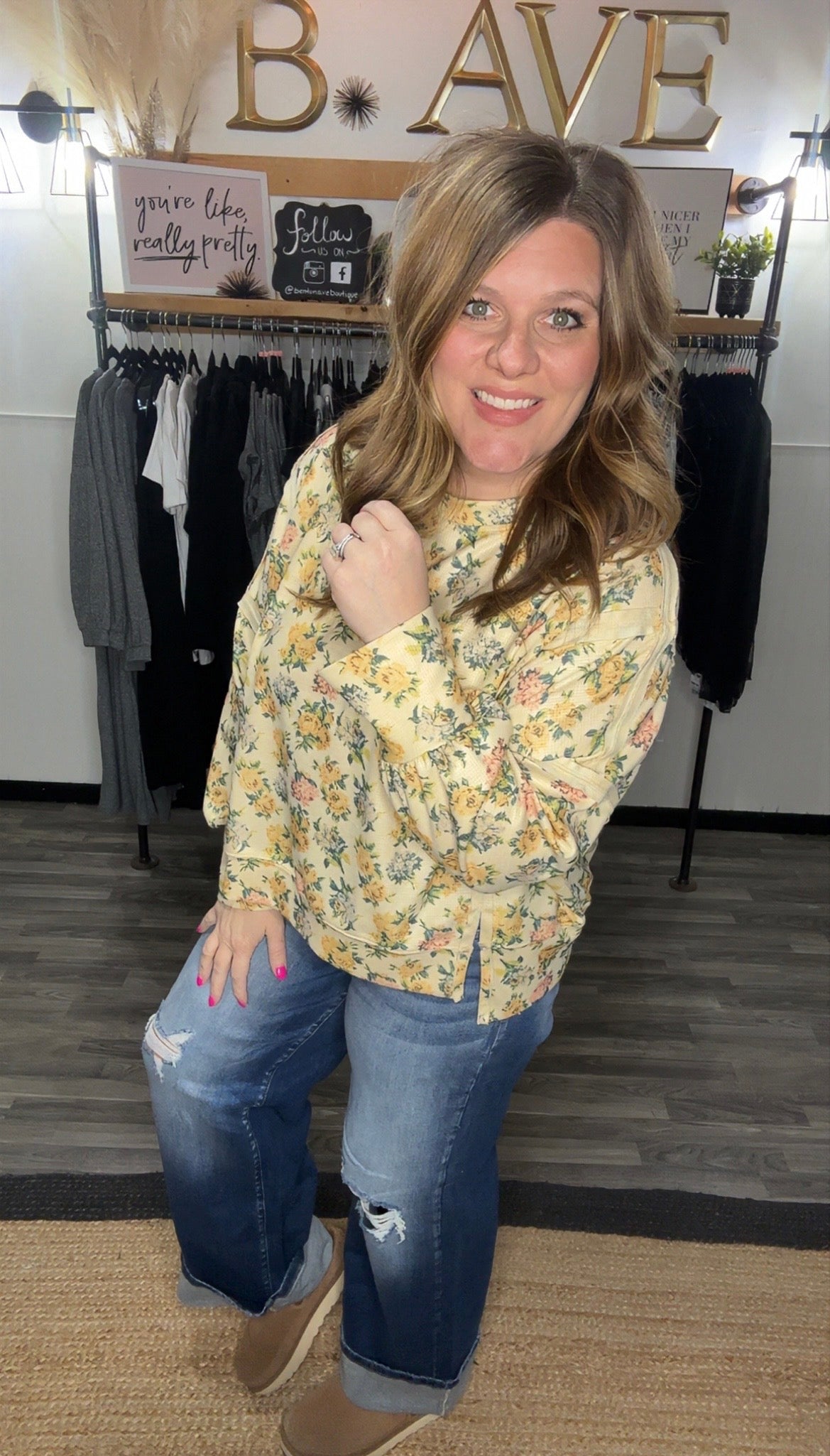 Buttercream Floral Waffle Loose Fit Top