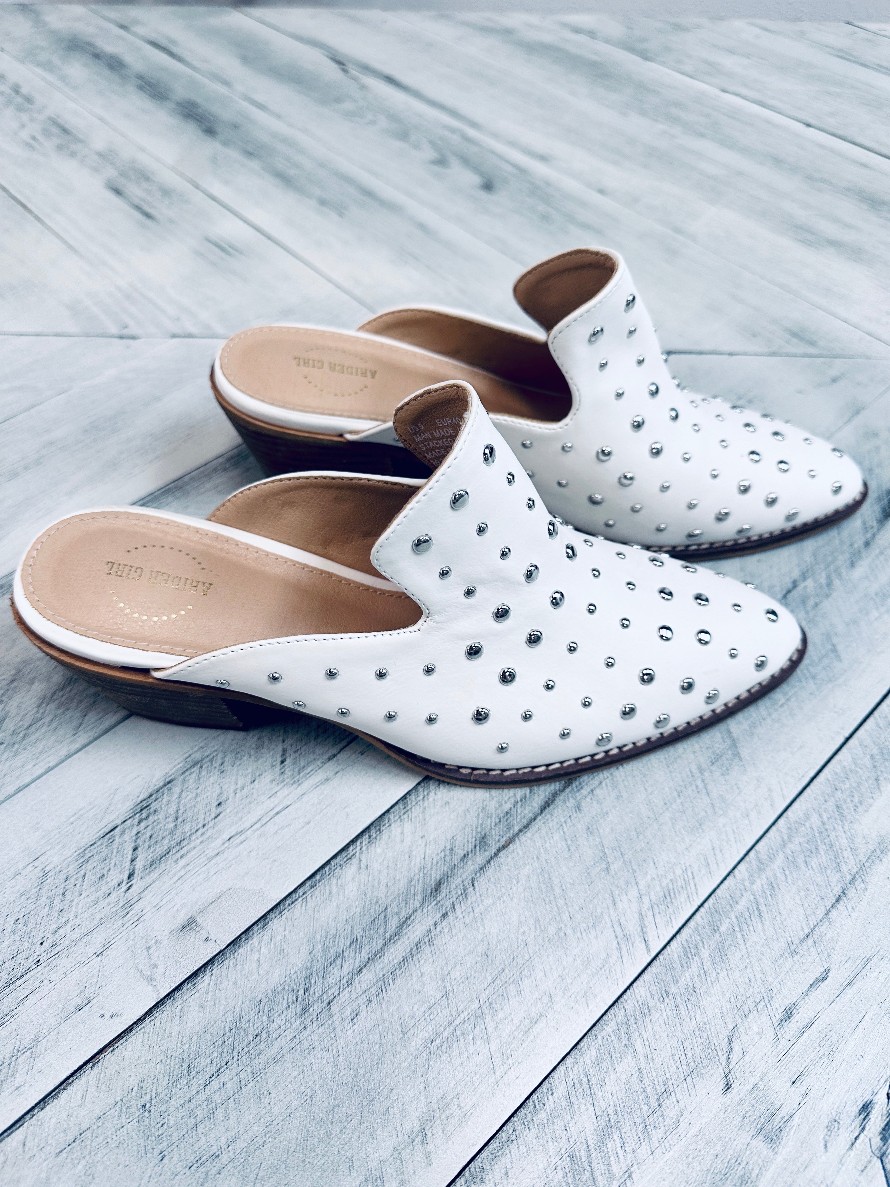 White Studded Mules