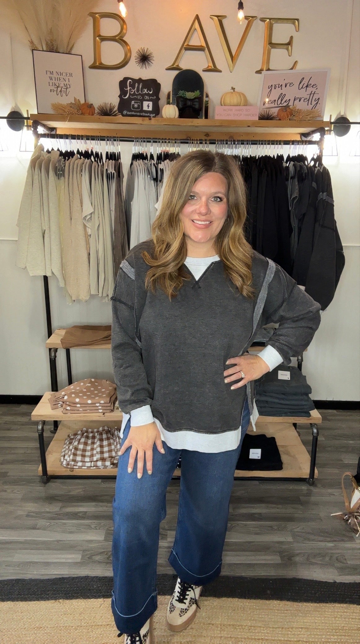 Acid Washed Fleece Contrast Trim Pullover