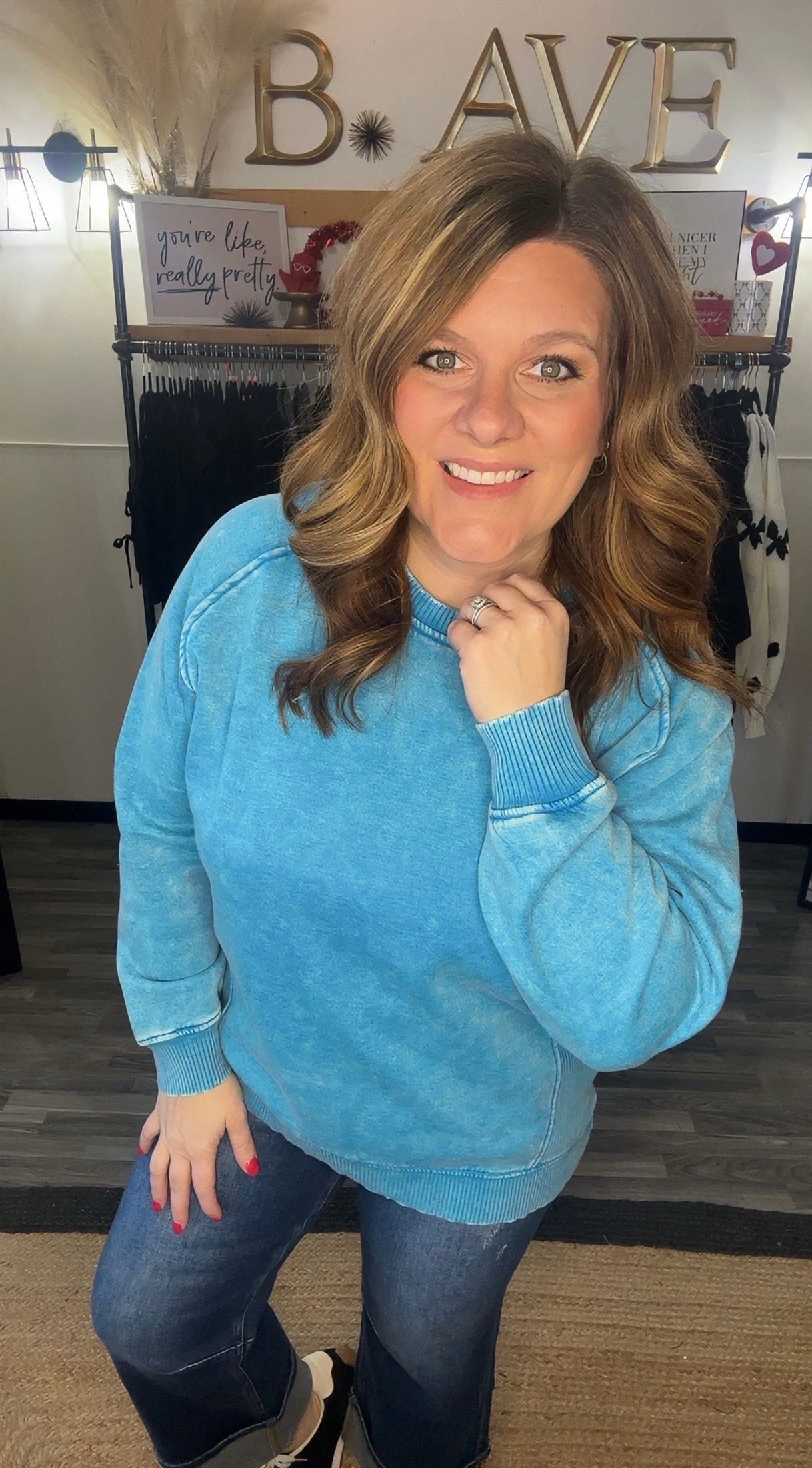 Acid Wash Side Rib Fleece Sweatshirt