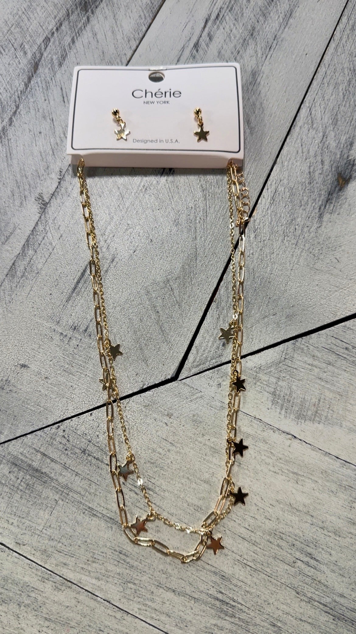 Gold 2 Layer Star Necklace & Earring Set