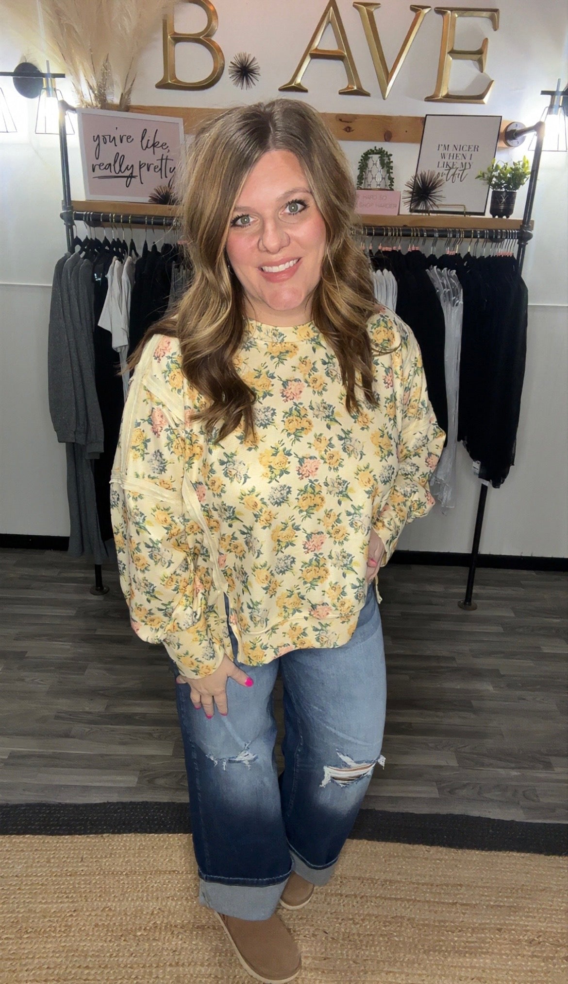 Buttercream Floral Waffle Loose Fit Top