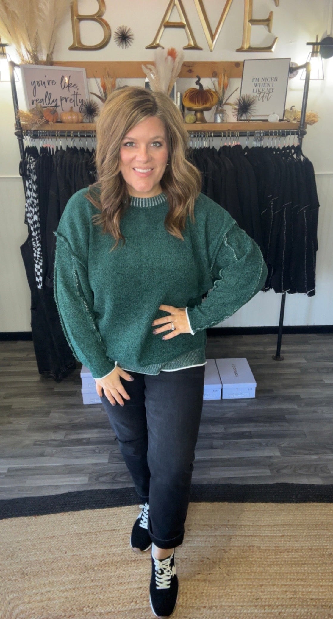 Raw Seam Round Neck Sweater