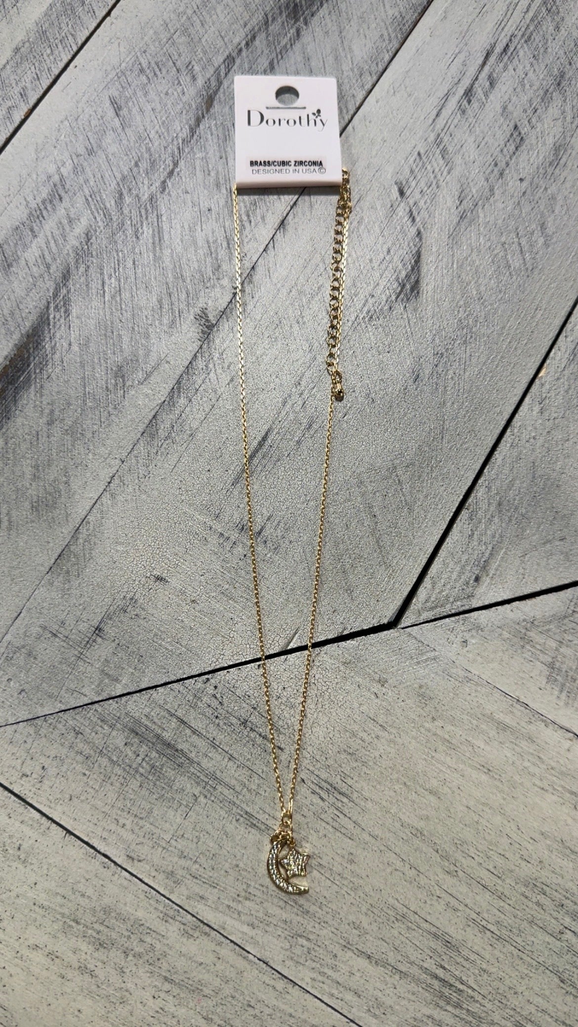 Cubic Zirconia Moon & Star Charm Necklace