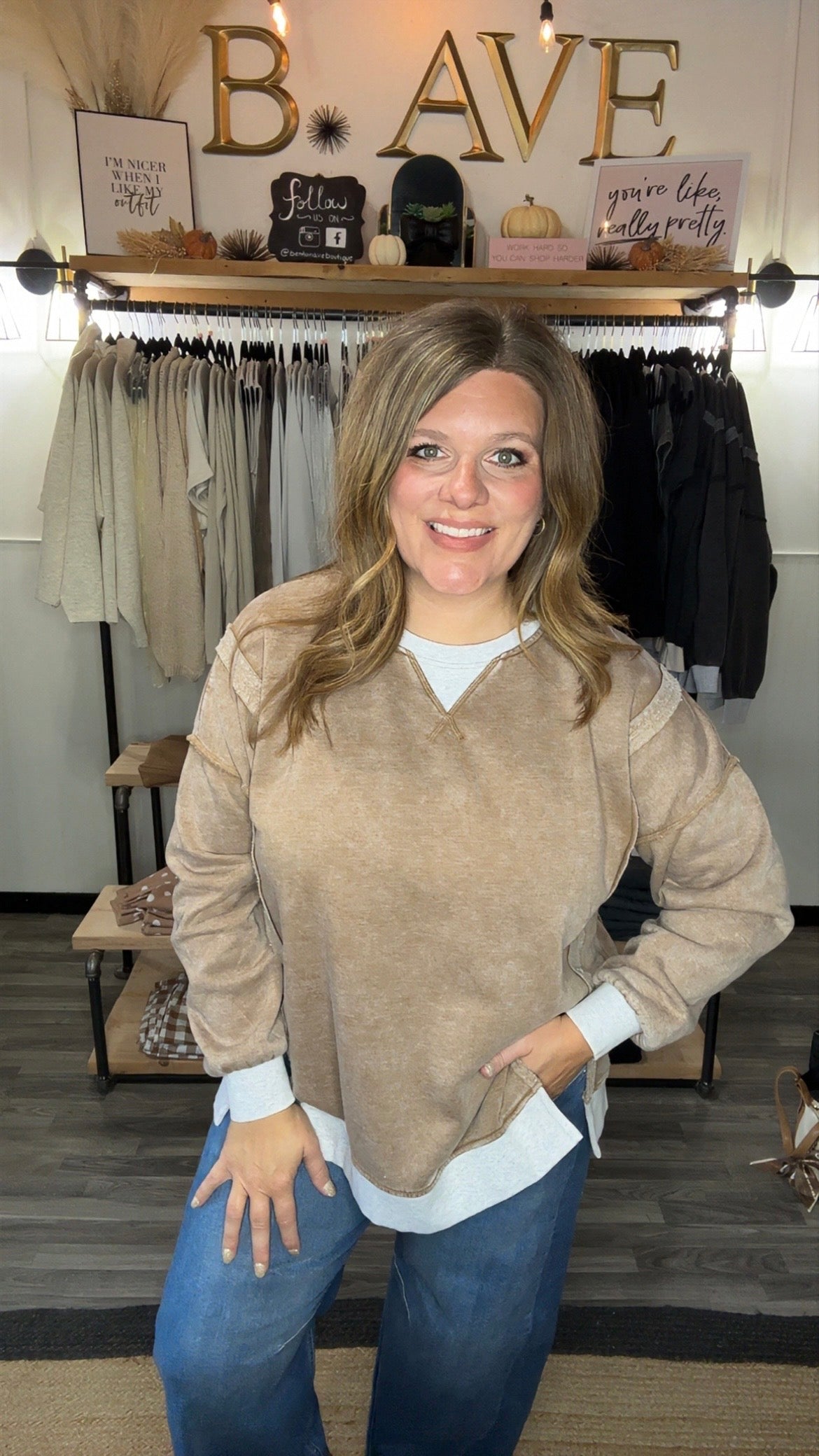 Acid Washed Fleece Contrast Trim Pullover
