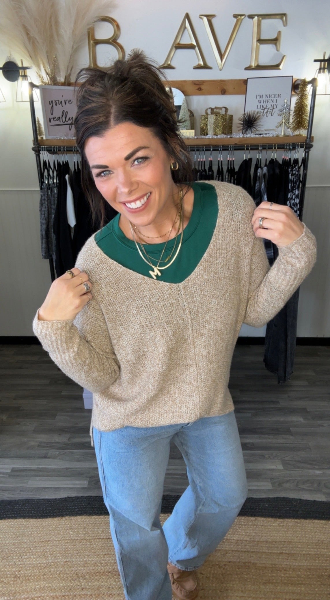 Taupe Lightweight V-Neck Sweater