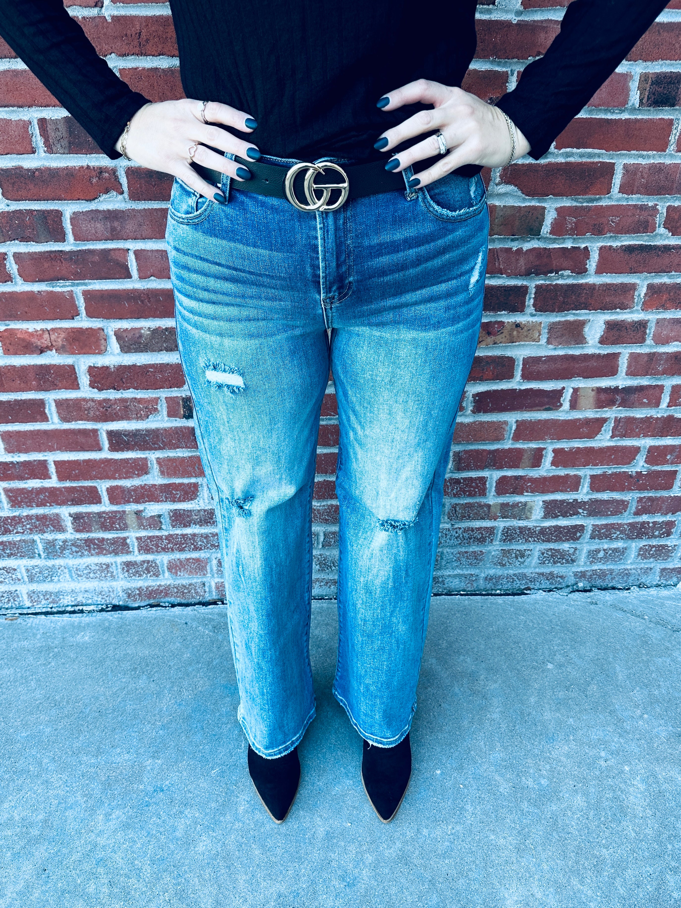 Risen Vintage Wash Wide Leg Jeans