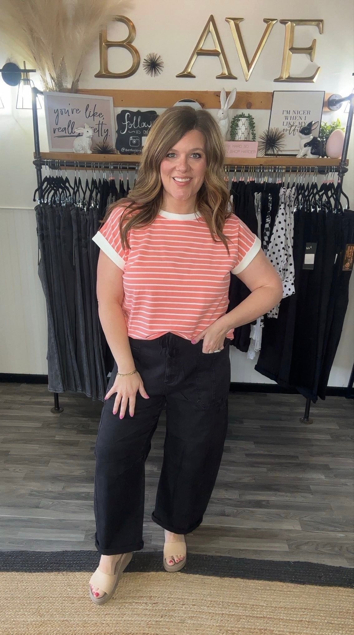 Risen Black Crop Barrel Cargo Cuffed Jeans