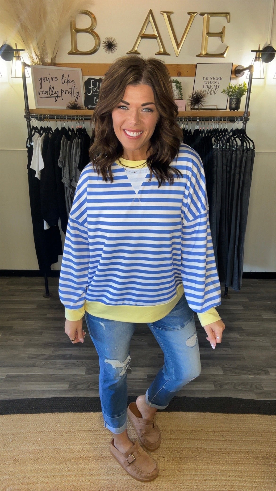 Blue & Yellow Loose Fit Striped Pullover