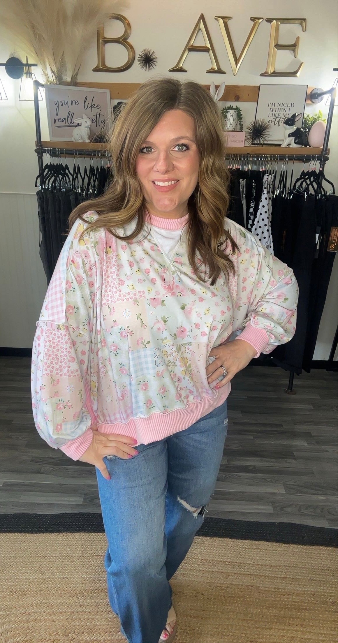 Blush & Blue Patchwork Loose Fit Pullover