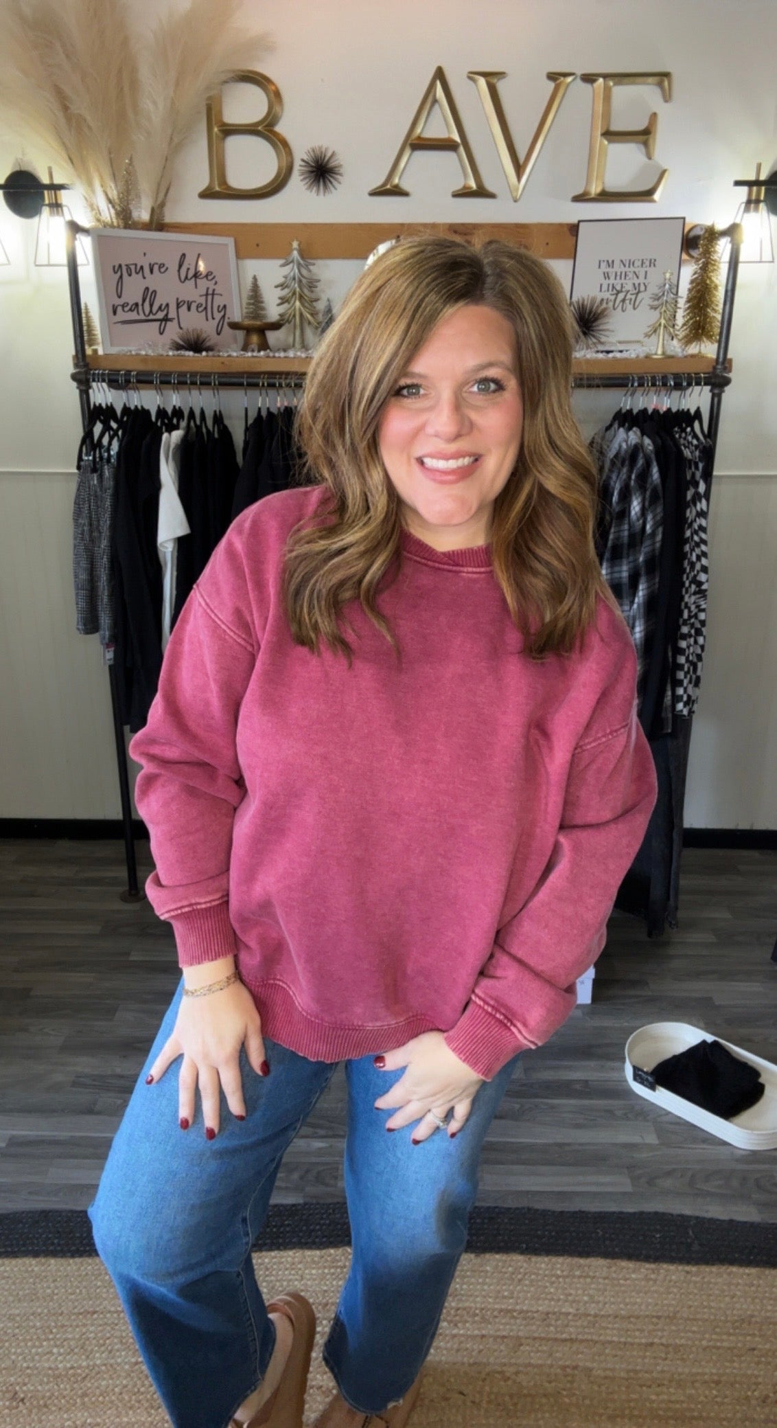 Burgundy Acid Wash Pullover