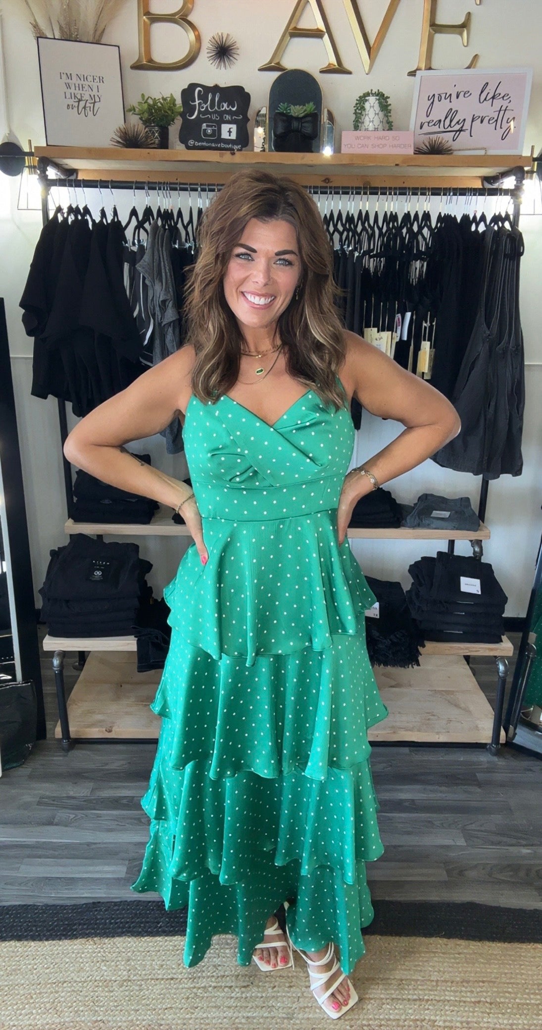 Green Polka Dot Tiered Maxi Dress