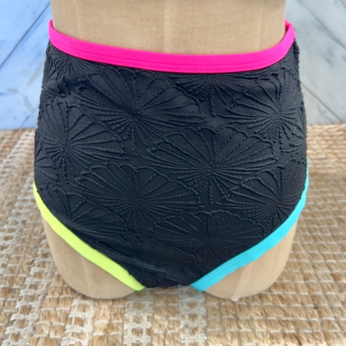 Black & Neon Trim Crisscross Tankini Set