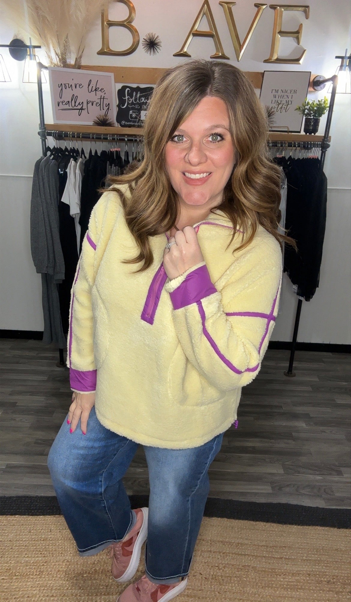 Banana & Purple Fleece Zip Pullover