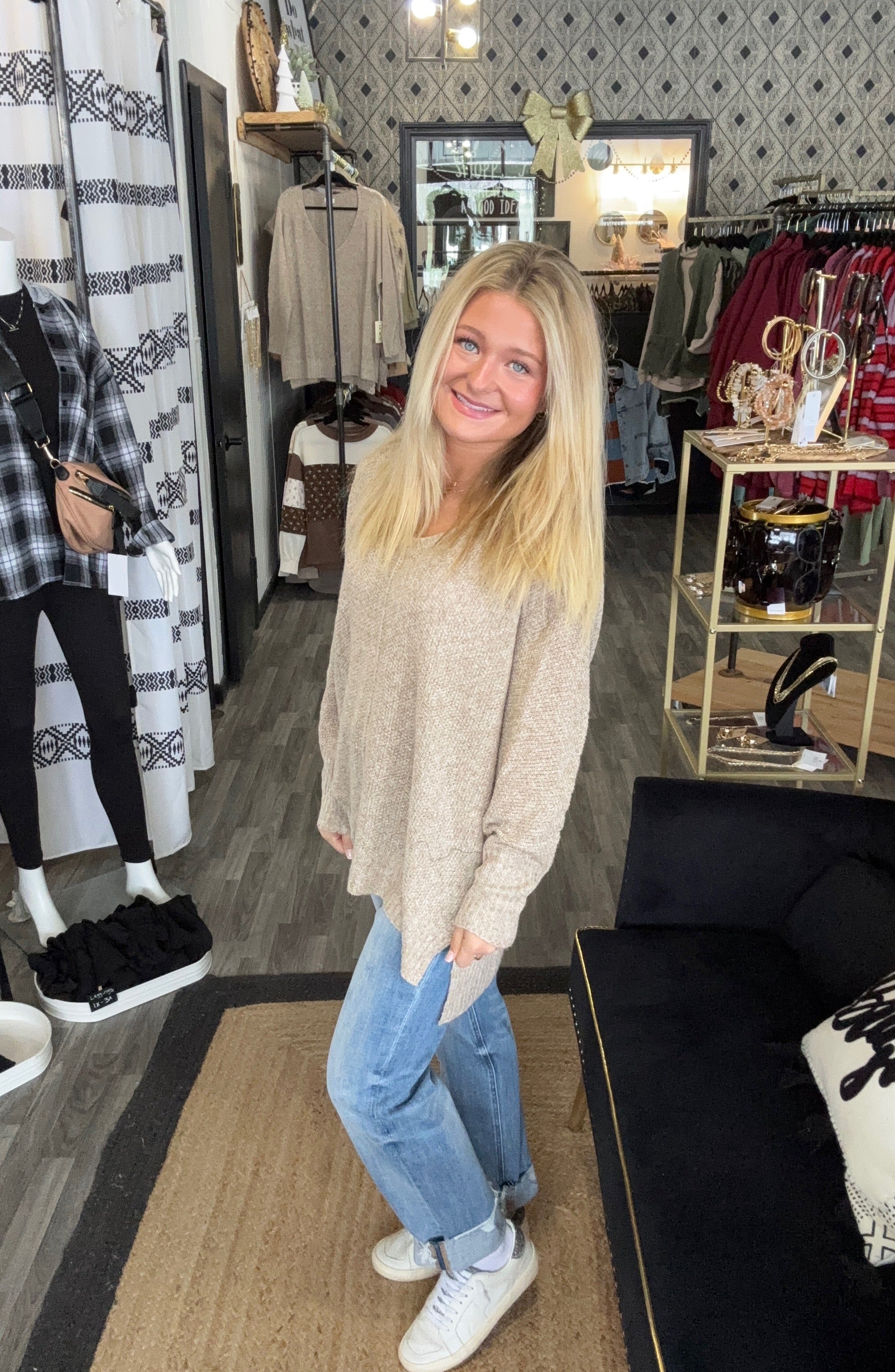 Taupe Lightweight V-Neck Sweater