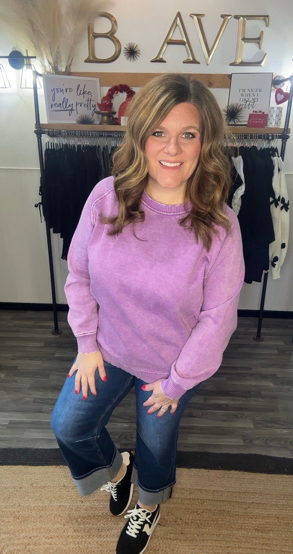 Acid Wash Side Rib Fleece Sweatshirt