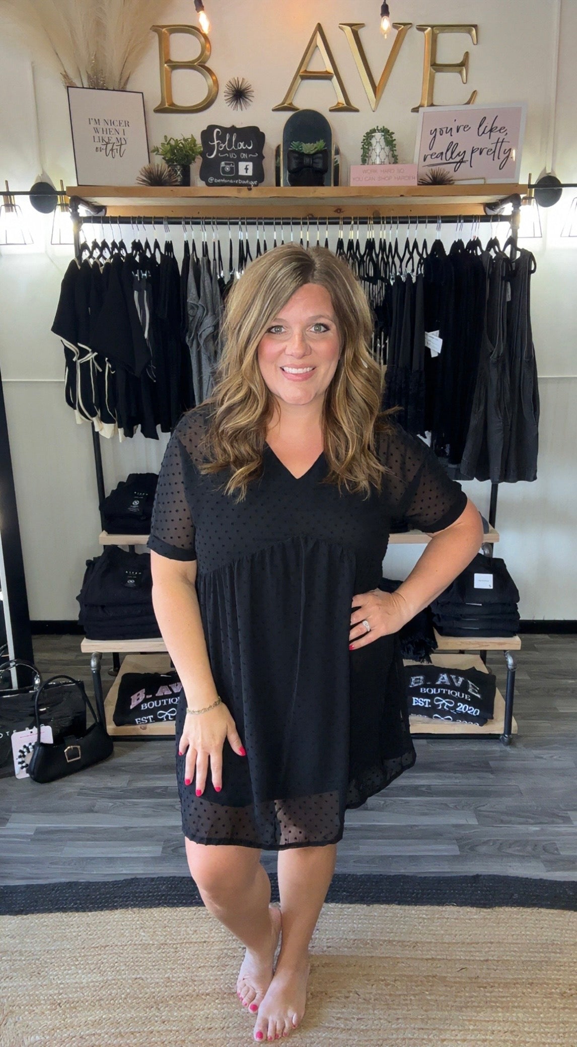 Black Swiss Dot Babydoll Dress