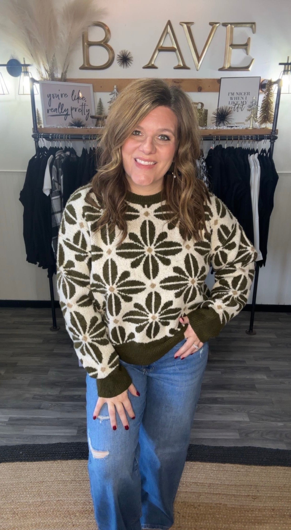 Olive & Ivory Floral Sweater