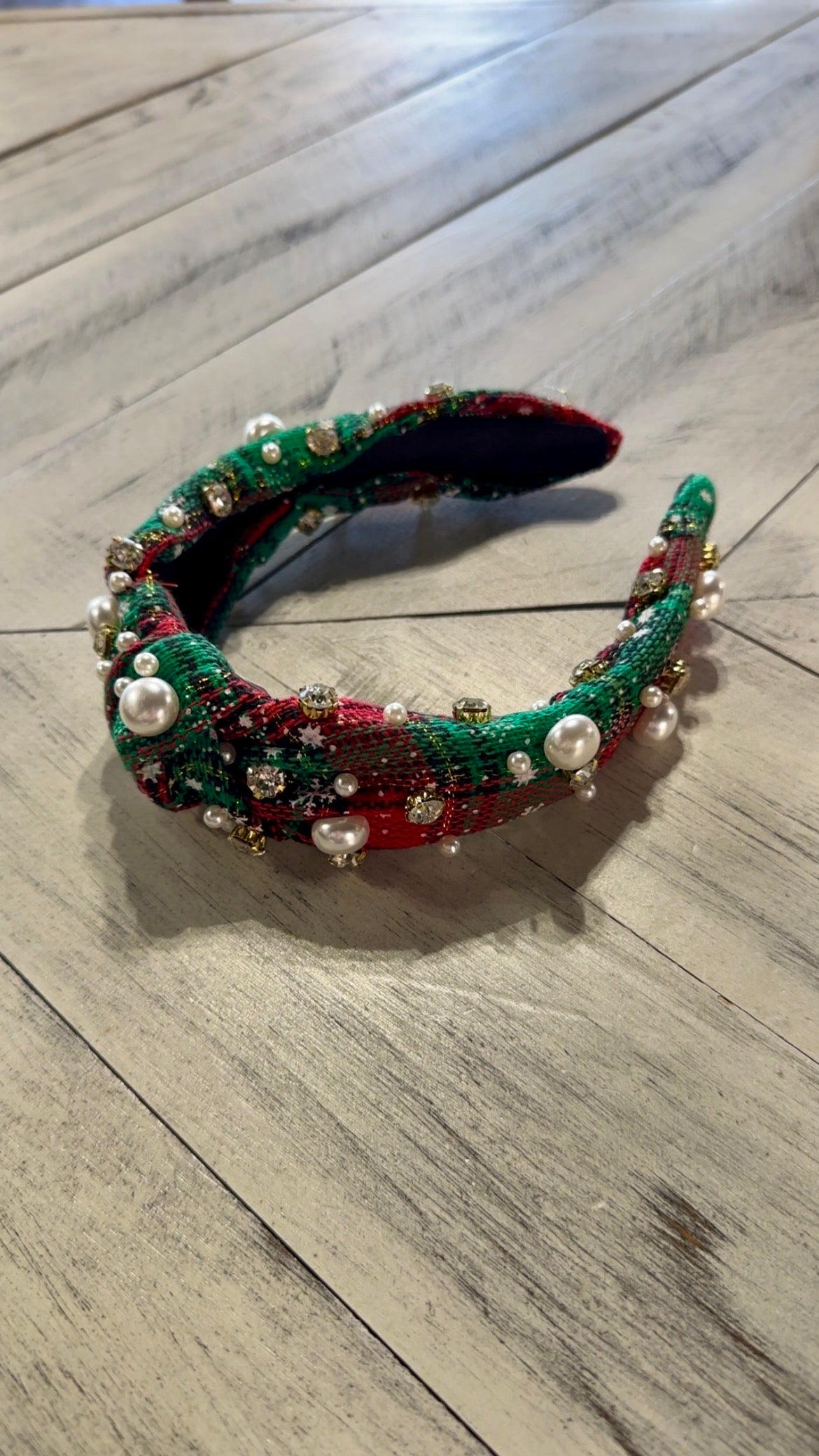 Plaid Pearl Bead Knotted Headband