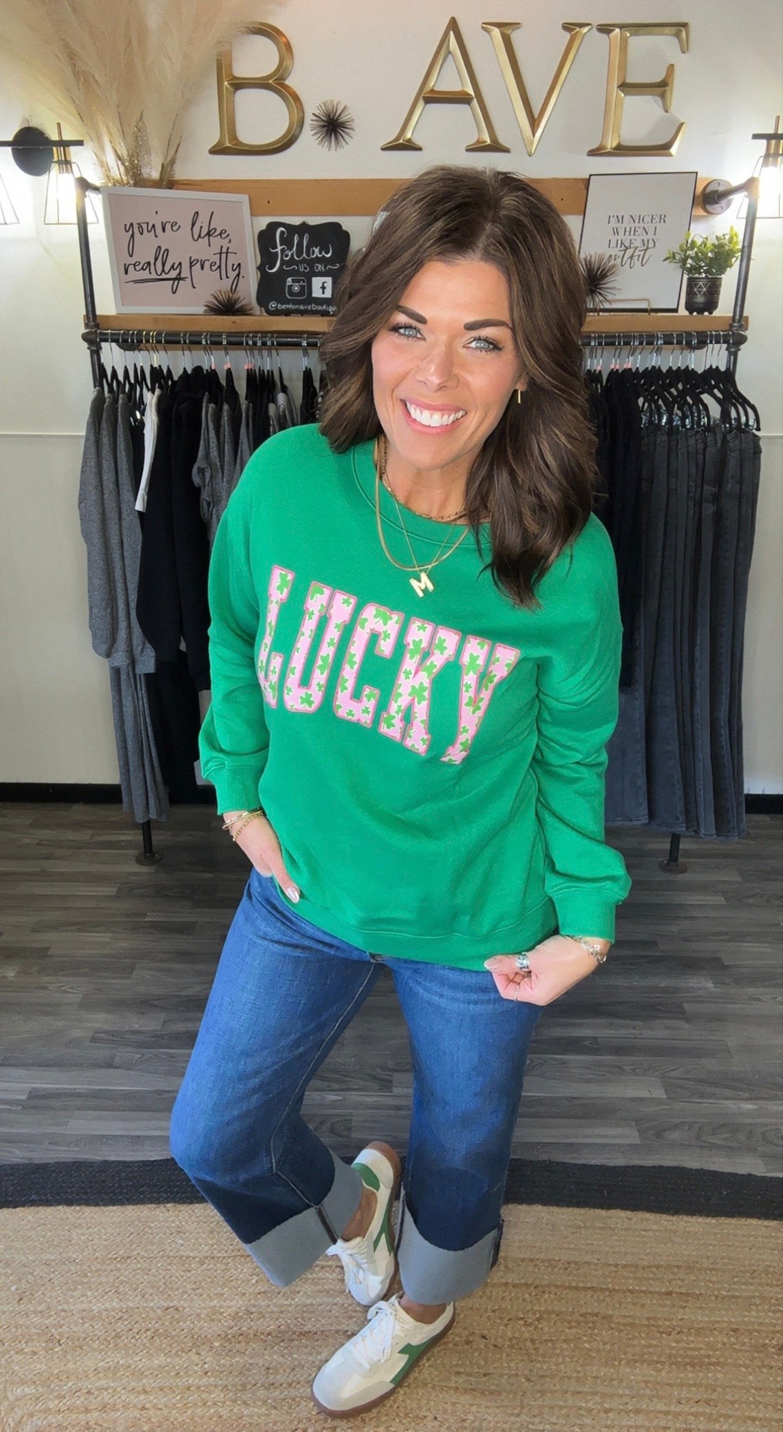 Bright Green Lucky Graphic Sweatshirt