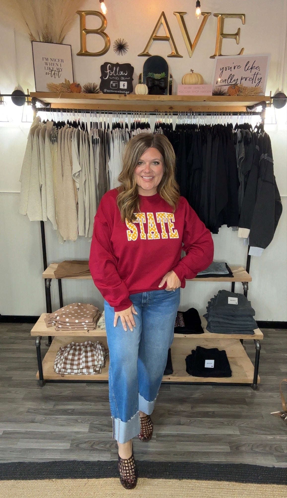 IOWA/STATE Puff Polka Dot Crewneck