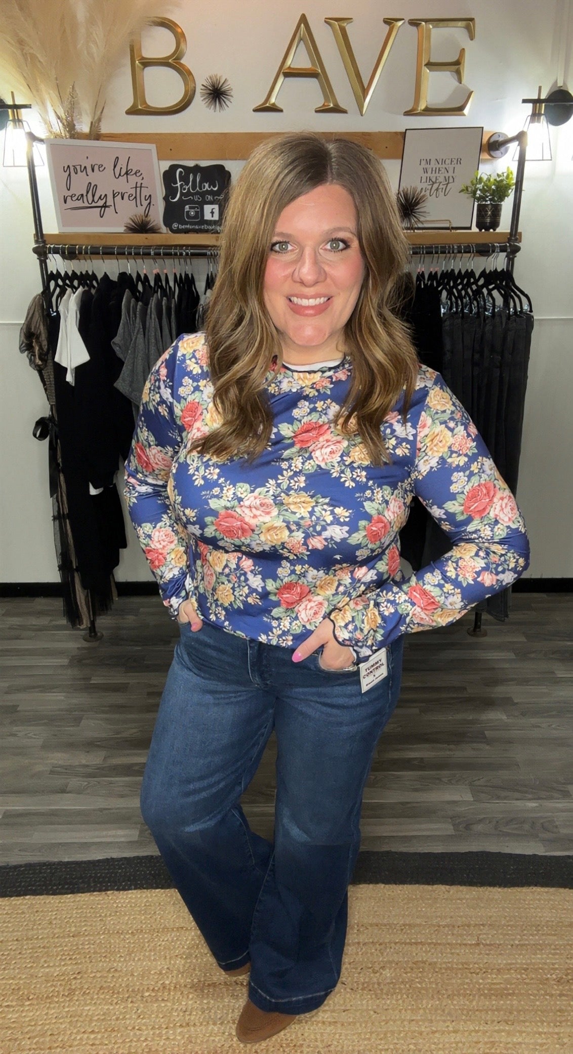 Navy Vintage Floral Top