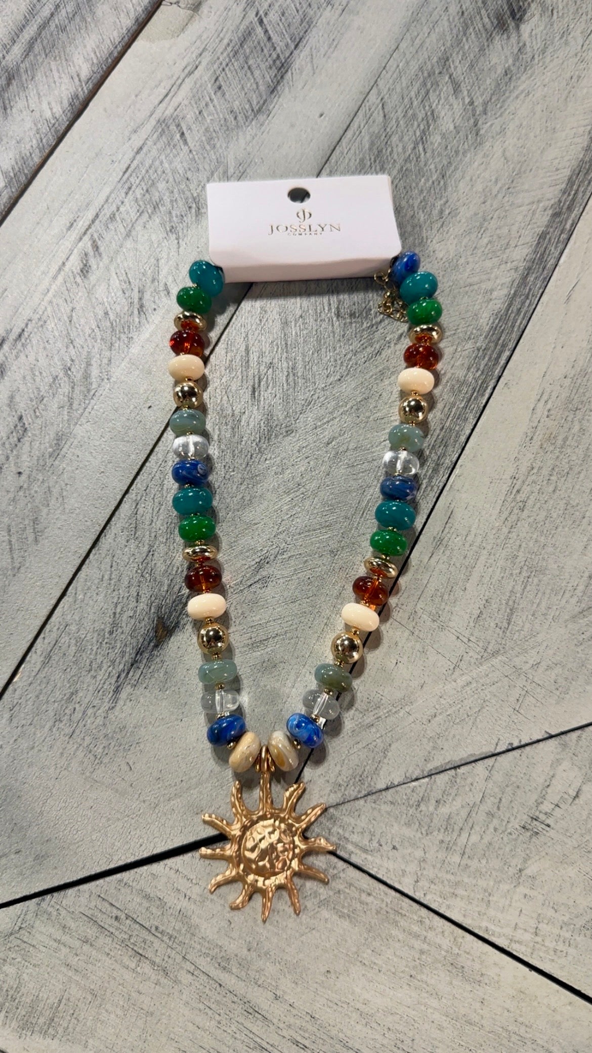 Chunky Multi-Color Bead & Sun Pendant Necklace