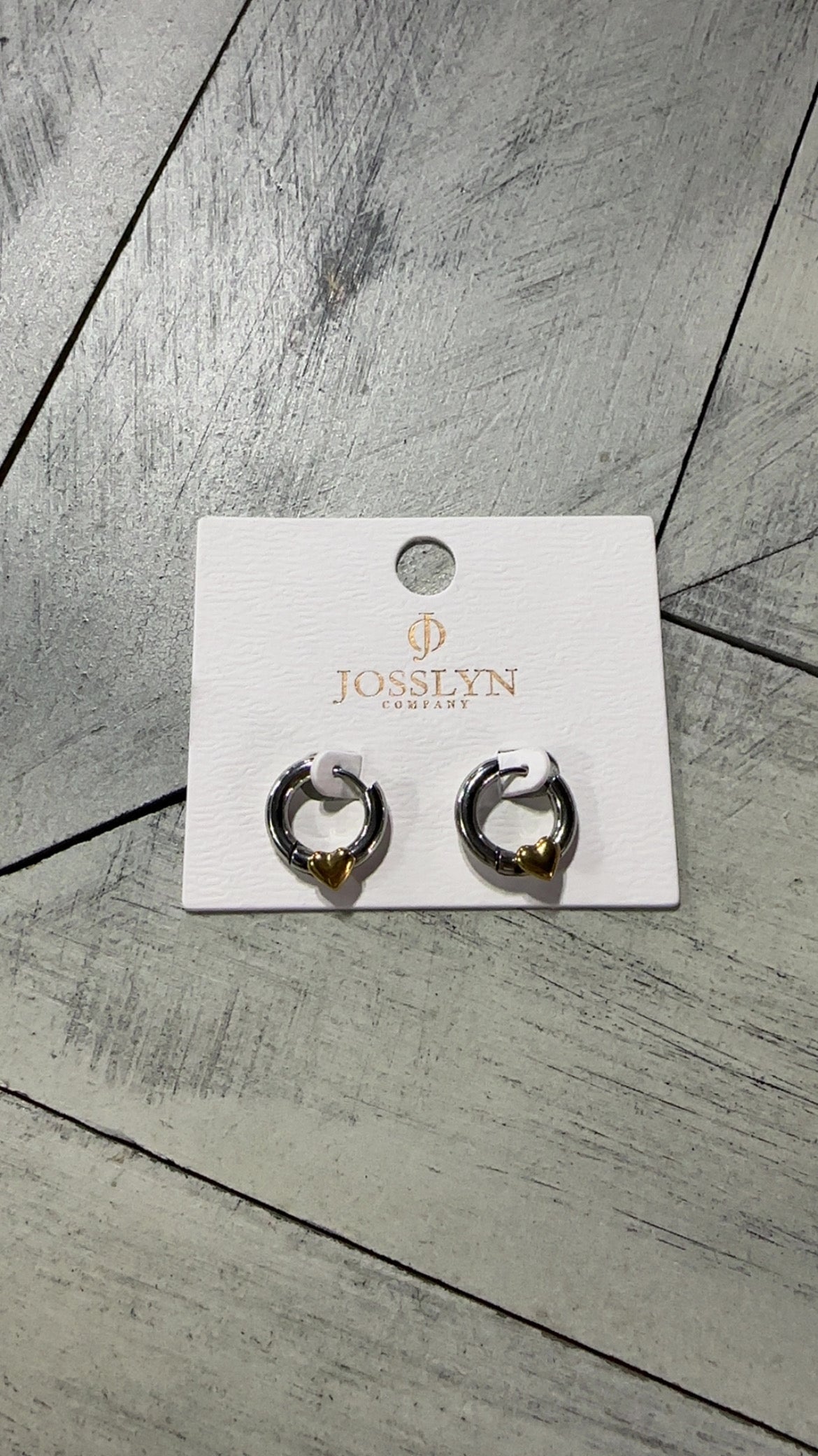 Two Tone Heart Huggie Hoop Earrings