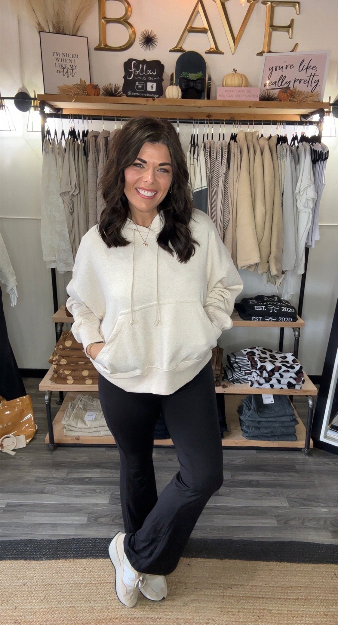 Heather Beige Kangaroo Pocket Hoodie