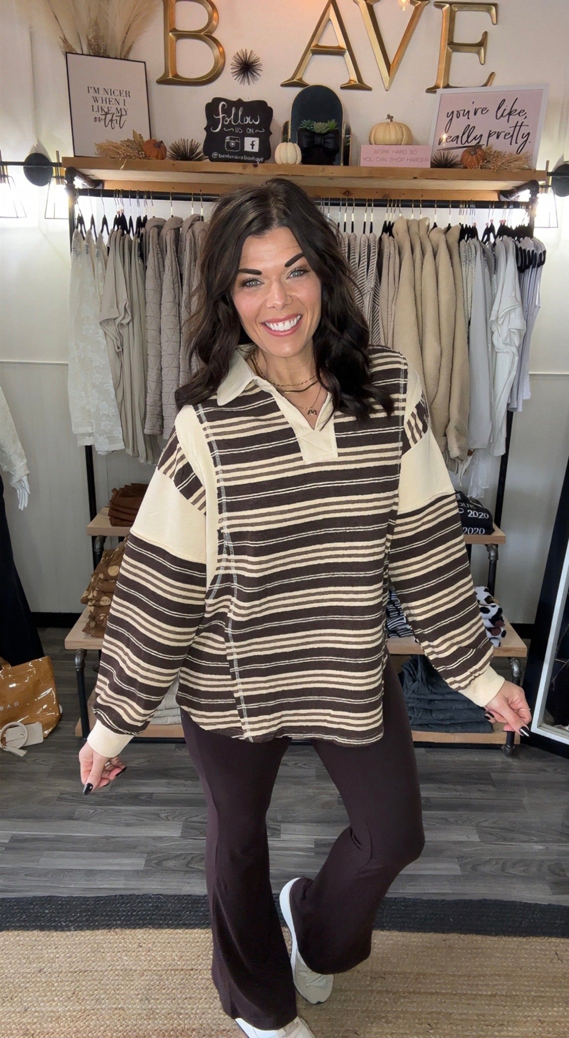 Mocha Mix Vintage Stripe Rugby Pullover