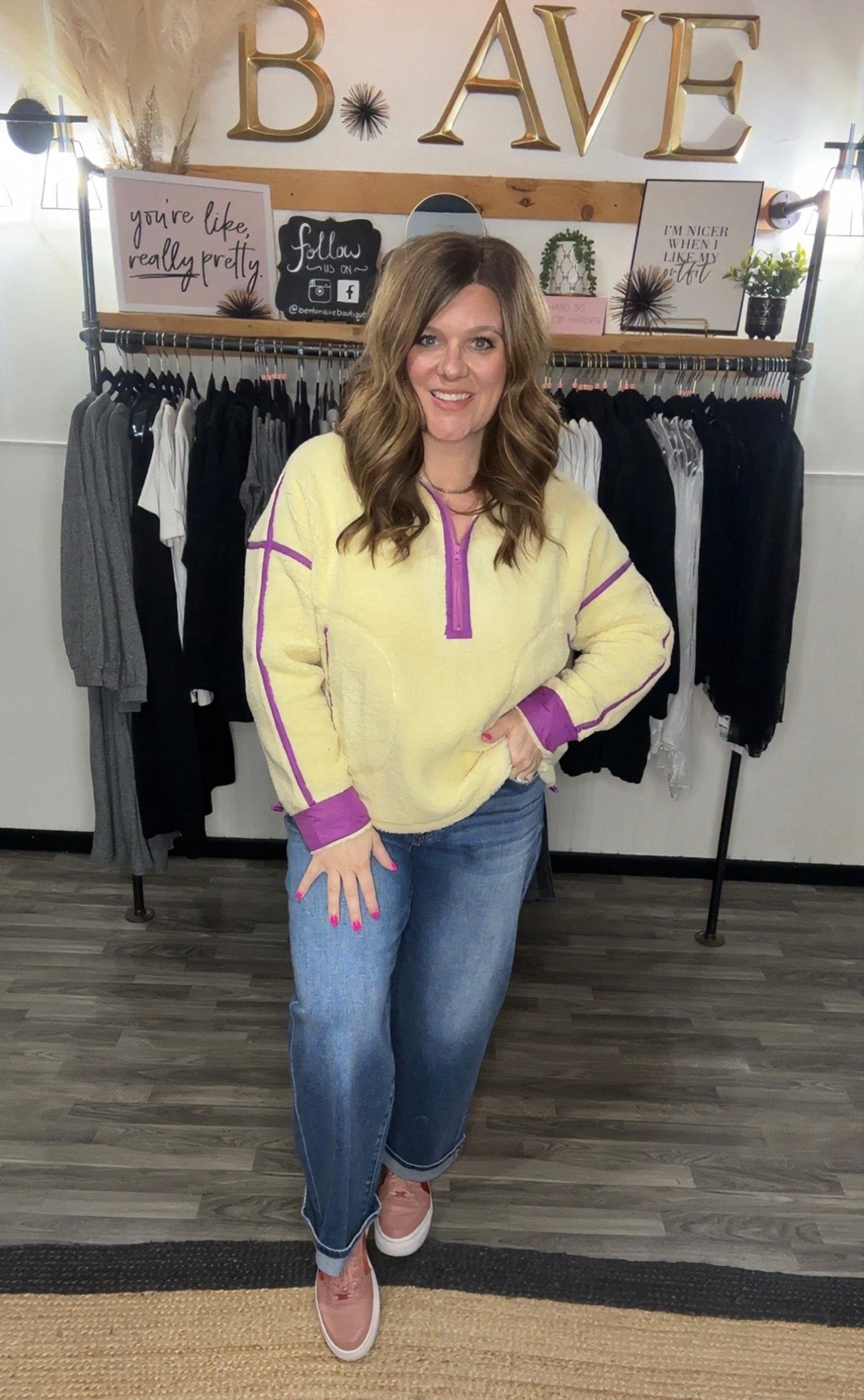 Banana & Purple Fleece Zip Pullover