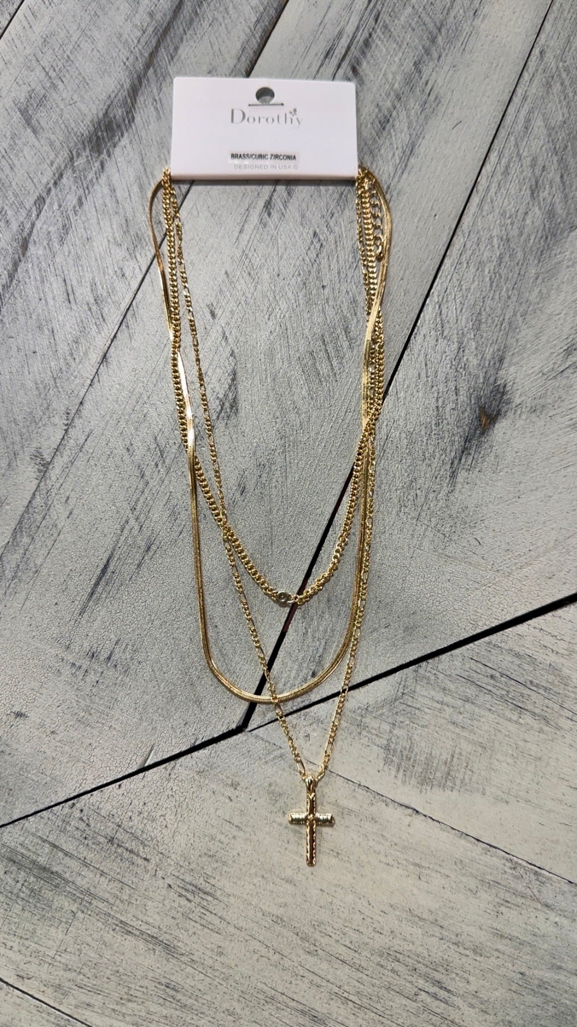 Gold 3 Layer Cross Pendant Necklace