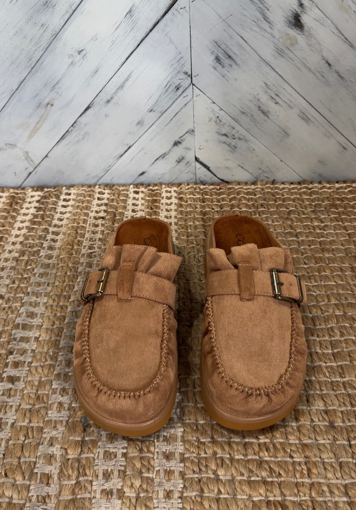 Taupe Ruffle Slip-On Moccasin Clog