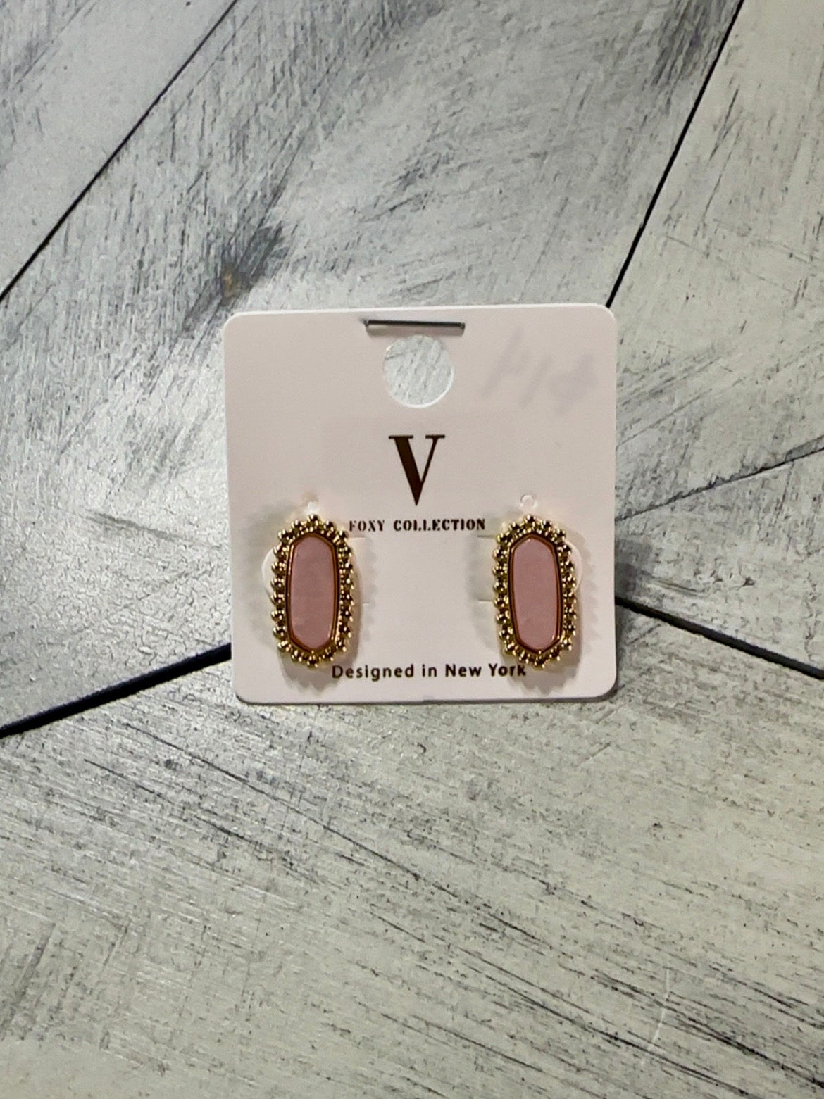 Light Pink & Gold Oblong Stud Earrings