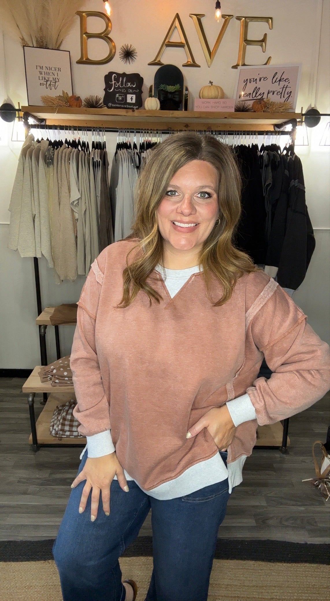 Acid Washed Fleece Contrast Trim Pullover