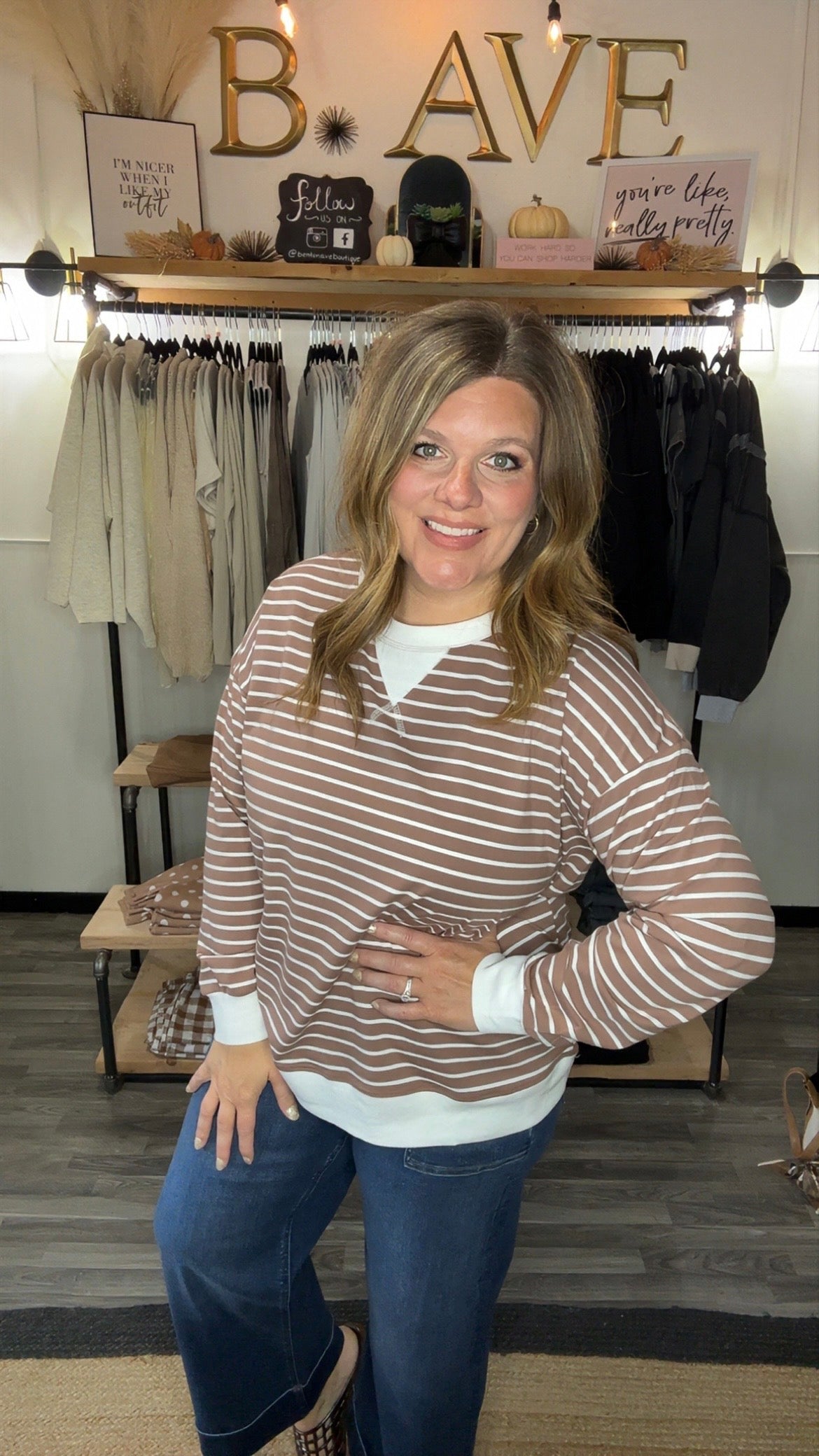 Striped Rib Banded Pullover