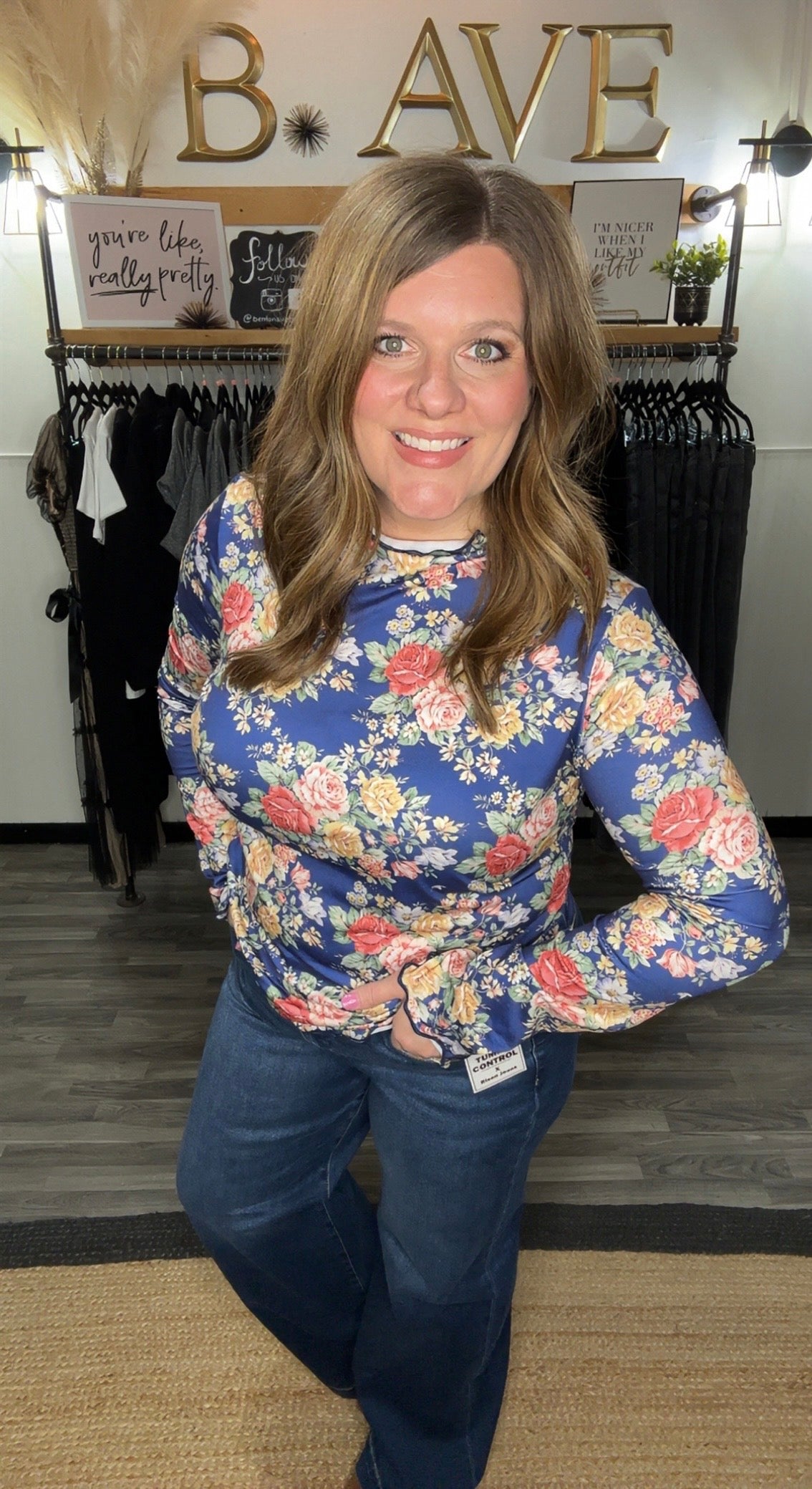 Navy Vintage Floral Top