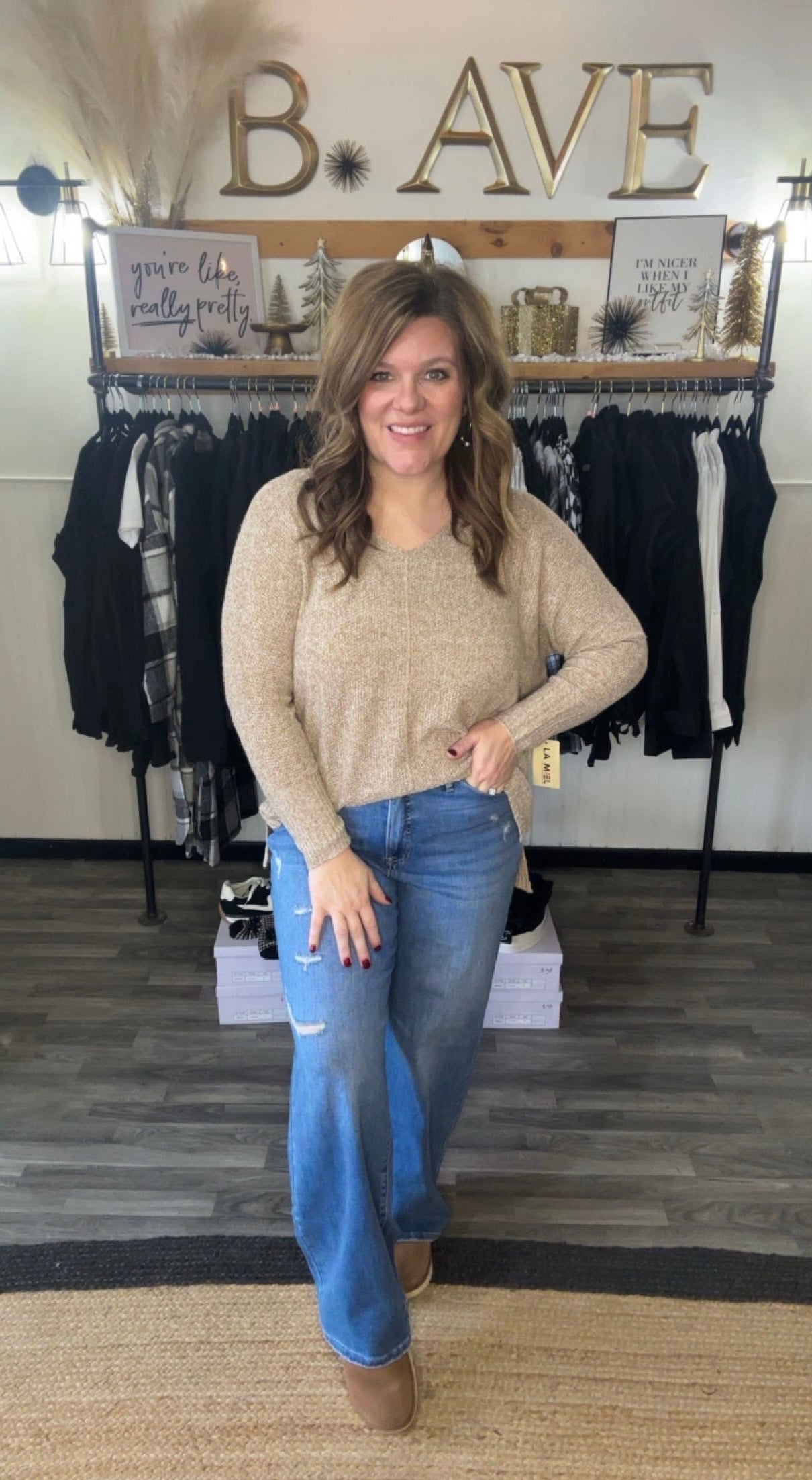 Taupe Lightweight V-Neck Sweater