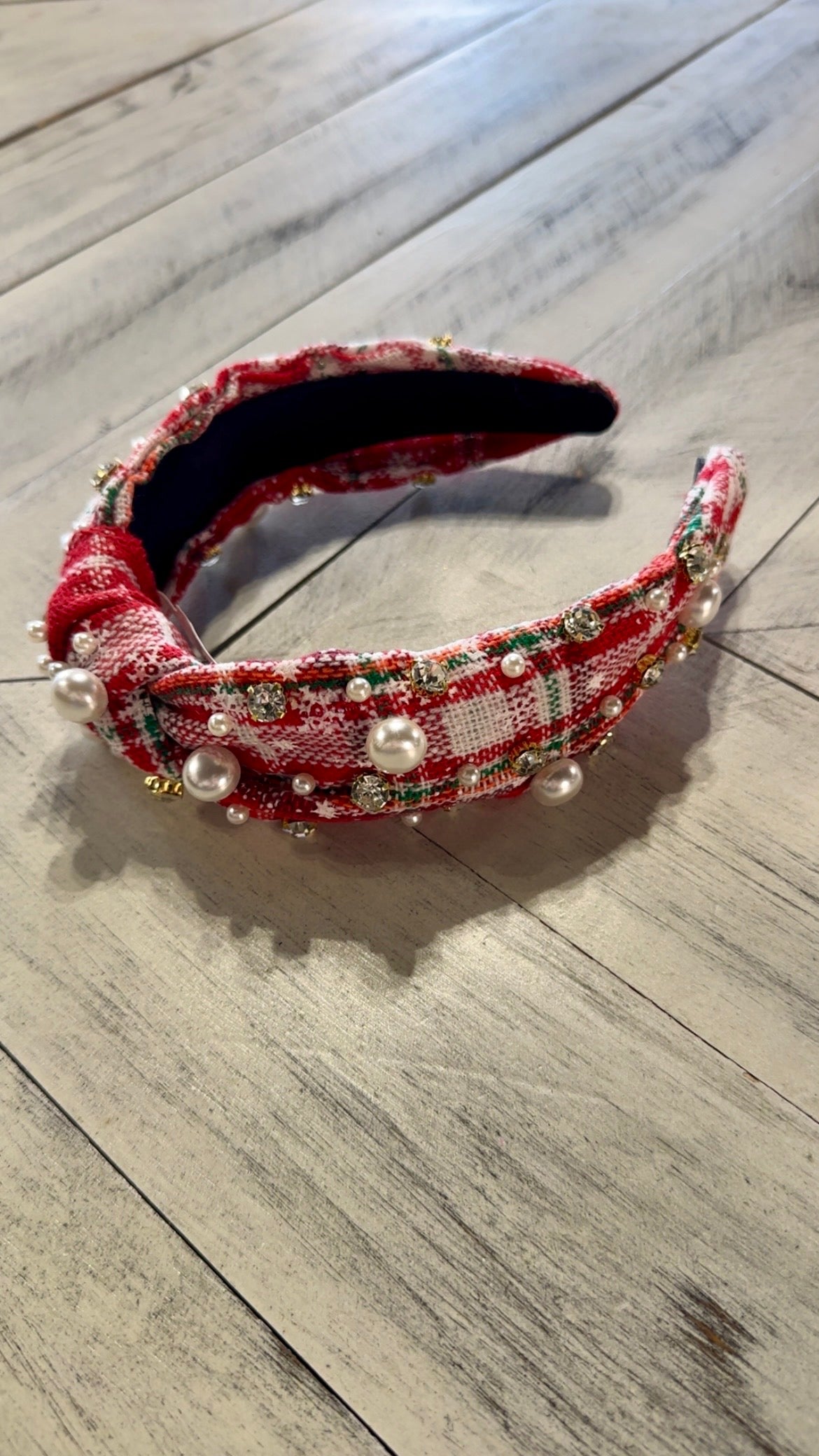 Plaid Pearl Bead Knotted Headband