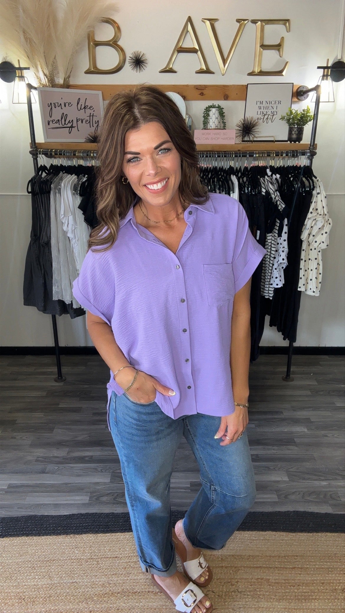 Button-Down Hi-Low Hem Flowy Top